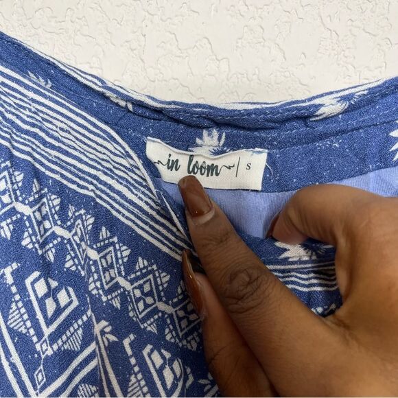 In Loom‎ Maxi Dress Small Bohemian Southwestern Daisy Floral Print Blue White - Picture 4 of 10